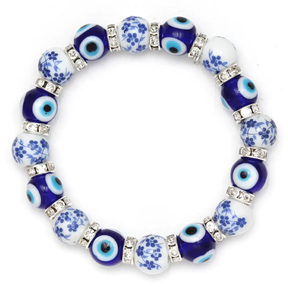多色玻璃珠手链 可调节 蓝色土耳其邪恶之眼珠手链 女士女孩男士时尚珠宝饰品